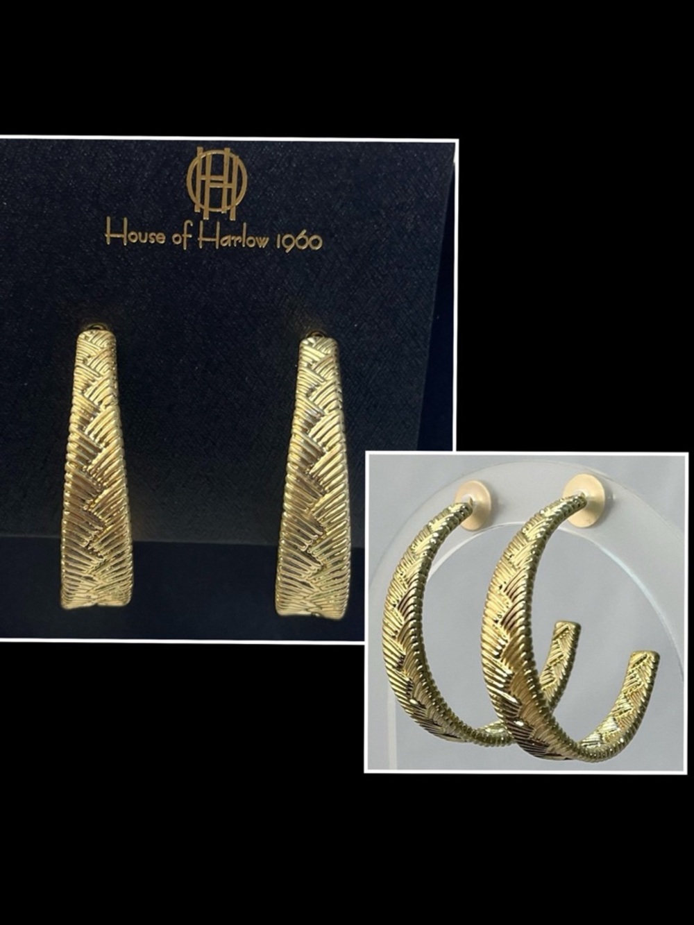 NEW House of Harlow 1960 Gold Chunky Braided Boho-Glam Hoop Earrings